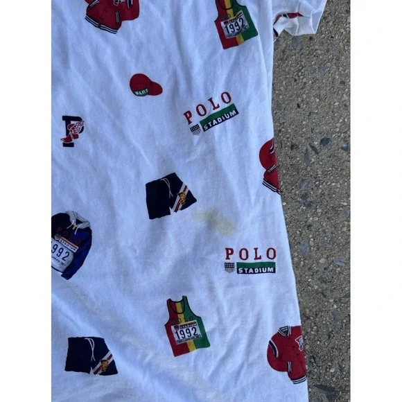 Polo Ralph Lauren EUC Custom Slim Fit T-Shirt All Over Print 1992 stadium XXL - Picture 4 of 4